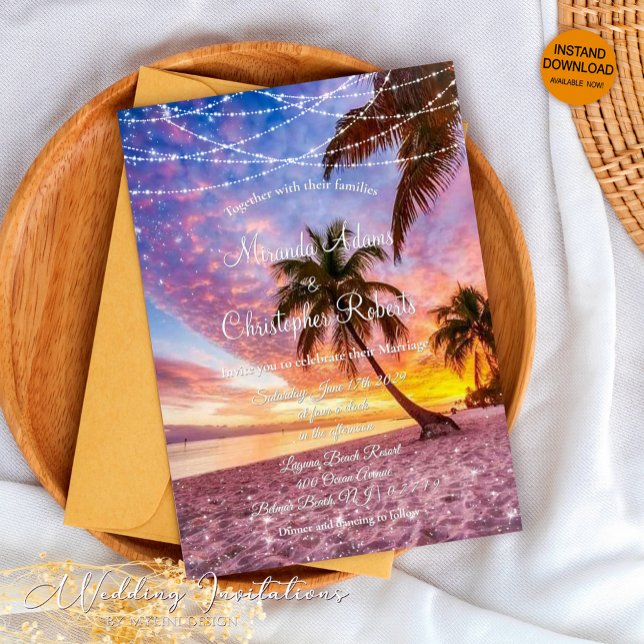 Invitación Moderno Summer Sunset String ilumina la boda de la (Subido por el creador)