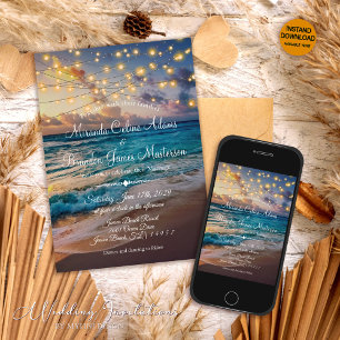 Invitación Moderno Summer Sunset String ilumina la boda de la