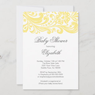 Invitación Moderno Swirl Floral Amarillo Blando Baby Shower
