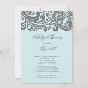 Invitación Moderno Swirl Floral Azul Azul Gris Azul Azul Azul