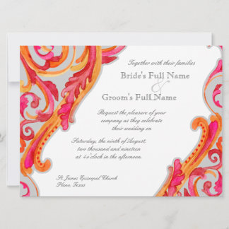 Invitación Moderno Swirl Florece Corazón Tangerina Rosa Calie