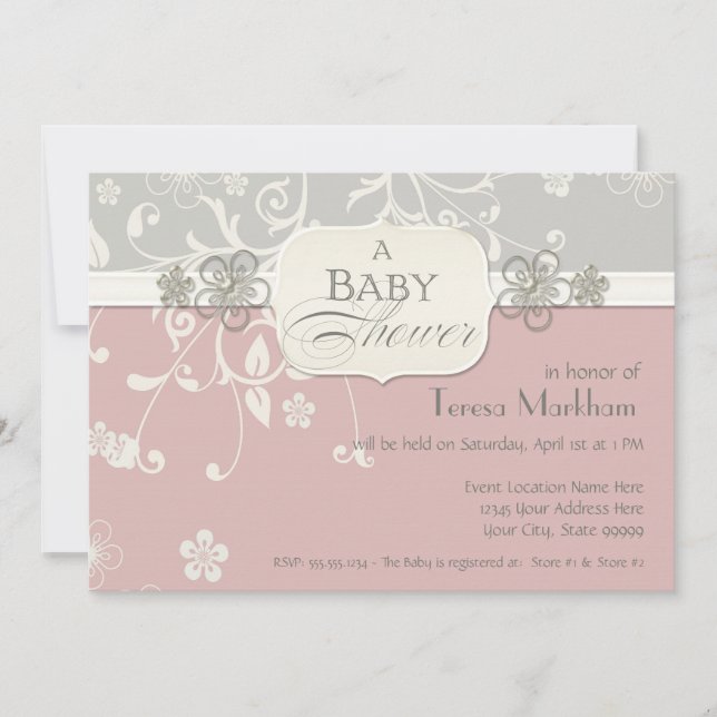 Invitación Moderno Swirl Flourier Bracket Bracket Baby Shower (Anverso)