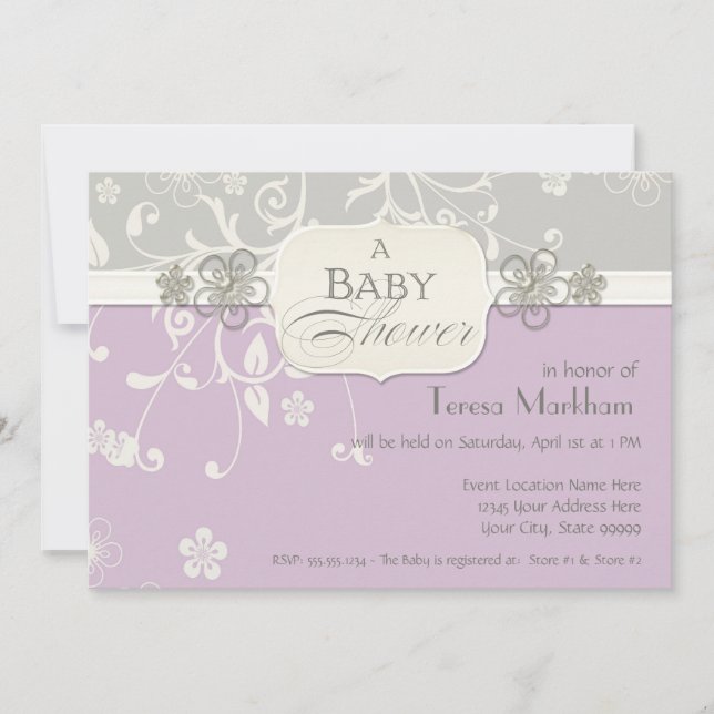 Invitación Moderno Swirl Flourier Bracket Bracket Baby Shower (Anverso)