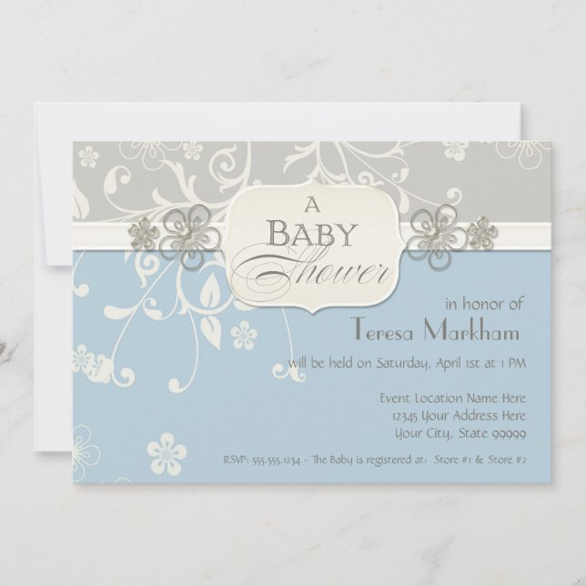 Invitación Moderno Swirl Flourier Bracket Bracket Baby Shower (Anverso)
