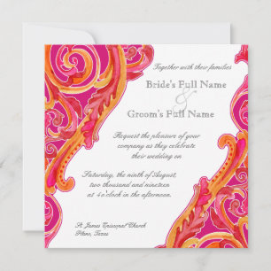 Invitación Moderno Swirl Flourish Heart Tangerine Hot Pink