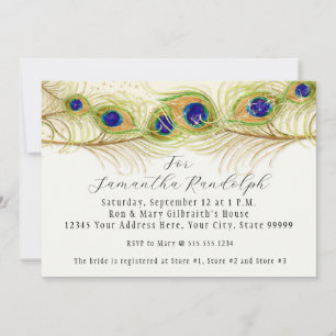 Invitación Moderno Swirl Peacock Feathers Bridal Shower Invit