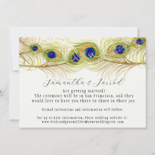 Invitación Moderno Swirl Peacock Feathers Engagement Save Dat