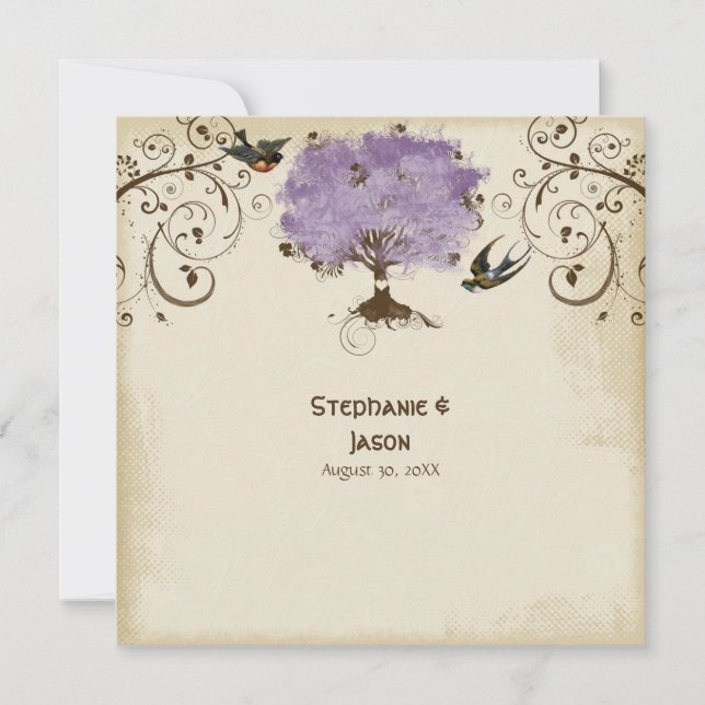 Invitación Moderno Swirl Scroll Tree of Life Spring Summer (Anverso)