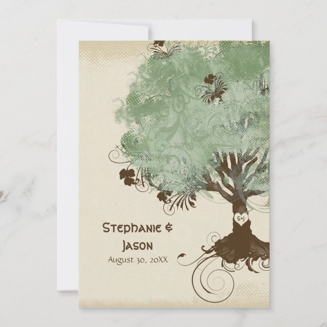 Invitación Moderno Swirl Scroll Tree of Life Spring Summer Ar (Anverso)