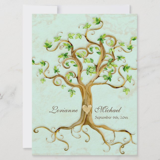 Invitación Moderno Swirl Tree Roots Leaf Antique Parchment (Anverso)