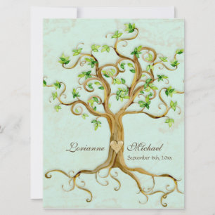 Invitación Moderno Swirl Tree Roots Leaf Antique Parchment
