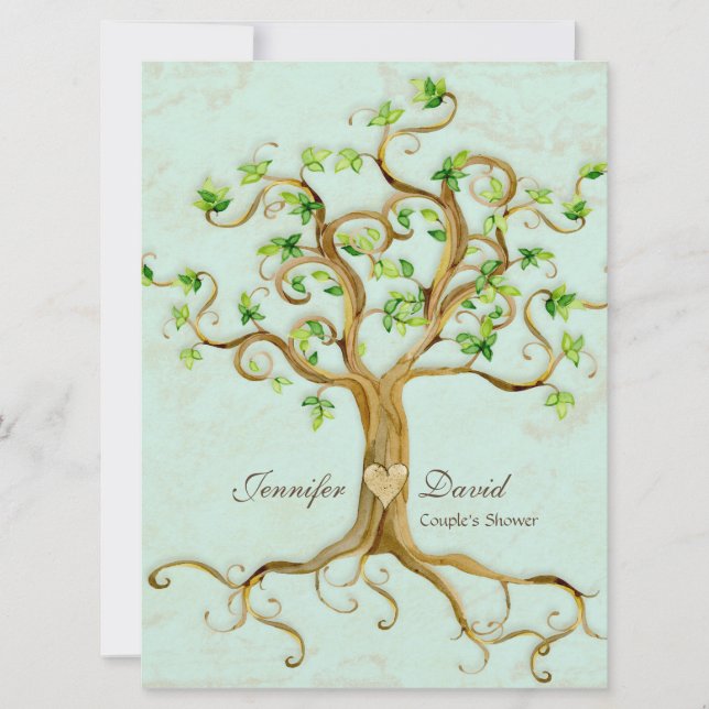 Invitación Moderno Swirl Tree Roots Leaf Antique Parchment (Anverso)