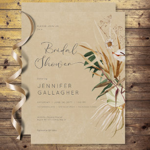 Invitación Moderno Tan Boho Dried Floral Bouquet Bridal Showe