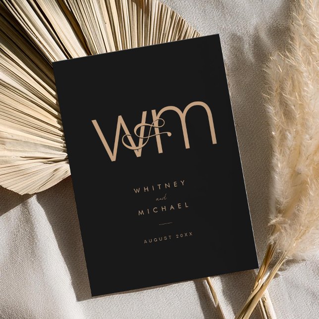 Invitación Moderno Tan Negro Mínimo Monograma Boda (Subido por el creador)