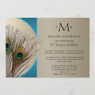 Invitación Moderno Taupe Aqua Pavo Real Aniversario de Boda