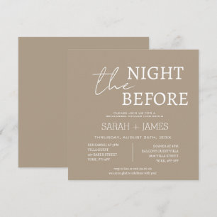 Invitación Moderno Taupe Blanco Ensayo Cena Boda Plaza