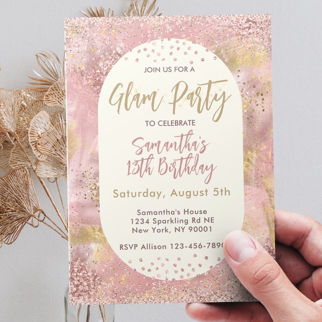 Invitación Moderno Teen Glam Spa Fiesta Faux Rosa Gold Purpur (Subido por el creador)