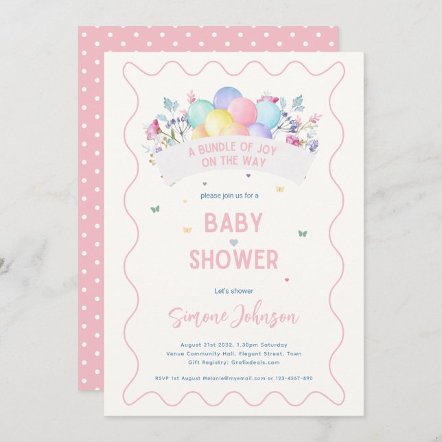 Invitación Moderno tema de Baby Shower Flores salvajes globos