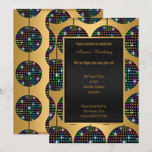 INVITACIÓN MODERNO TEMA DE DISCO ORO TODAS LAS OCASIONES (Anverso / Reverso)