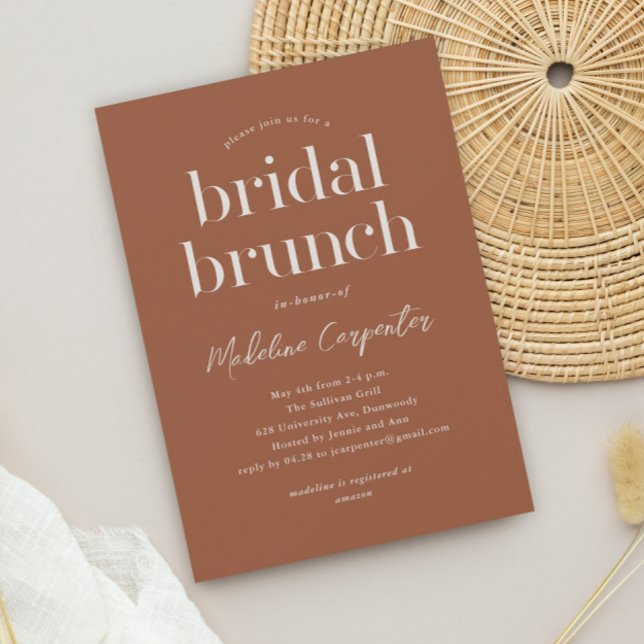 Invitación Moderno tipo Terracotta Boho Bridal Brunch (Simple type terracotta boho bridal brunch invitation.)