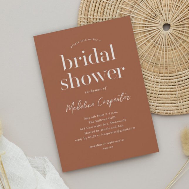 Invitación Moderno tipo Terracotta Boho Ducha nupcial (Simple type terracotta boho bridal shower invitation.)