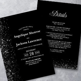 Invitación Moderno Todo En Un Boda Purpurina Negro