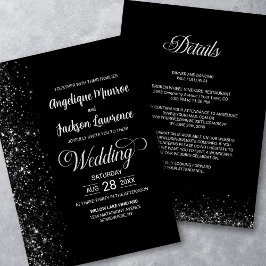 Invitación Moderno Todo En Un Boda Purpurina Negro
