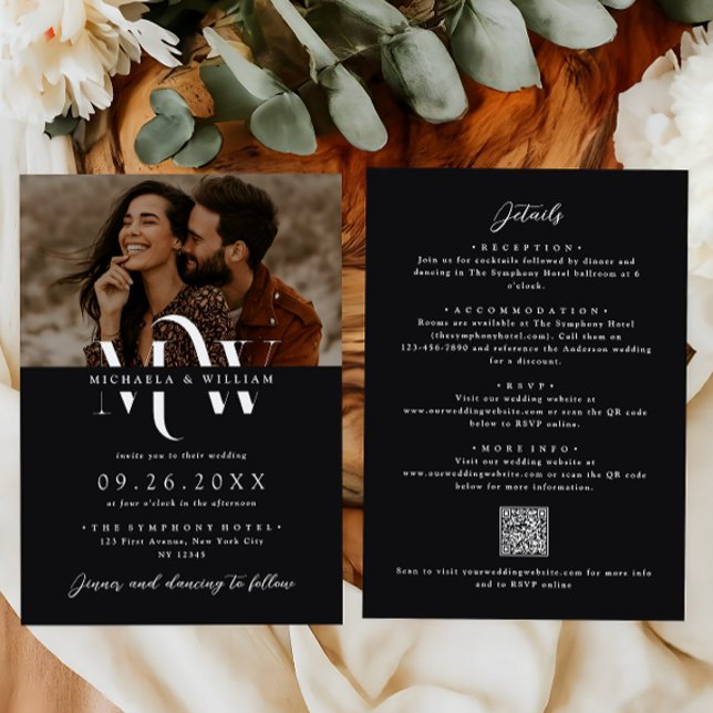 Invitación Moderno Todo En Un Elegante Monograma Boda De Códi (Subido por el creador)