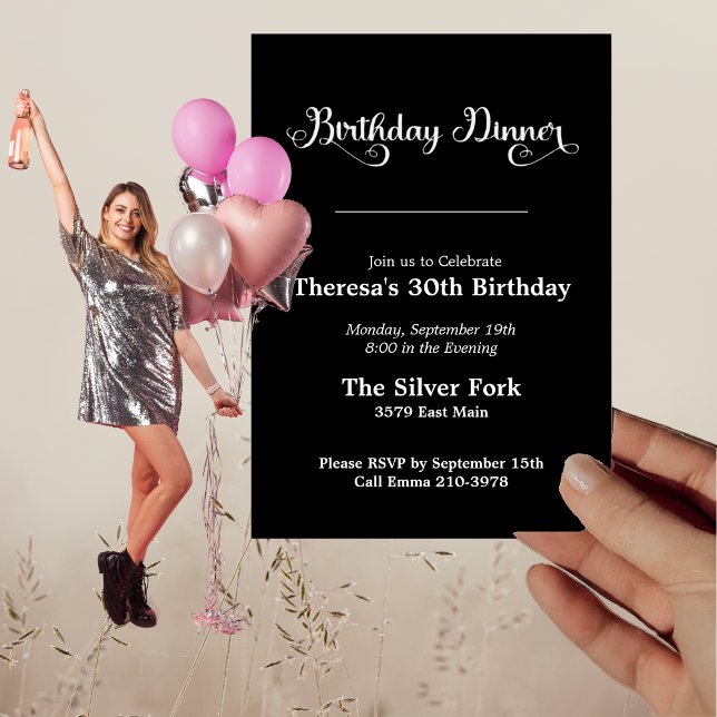 Invitación Moderno tono de joyas negras elegante cena de cump (Subido por el creador)