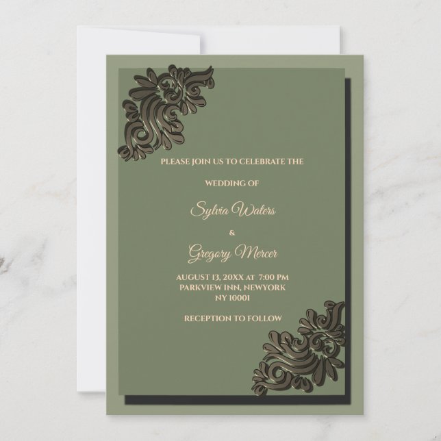 Invitación Moderno tono de lujo de la Tierra Sage Green & Gol (Anverso)