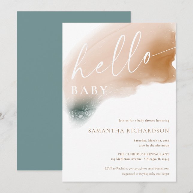 Invitación Moderno tonos de tierra abstractos ducha neutra de (Anverso / Reverso)