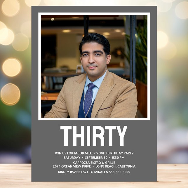 Invitación Moderno TREINTA Foto 30 Fiesta de cumpleaños (Subido por el creador)