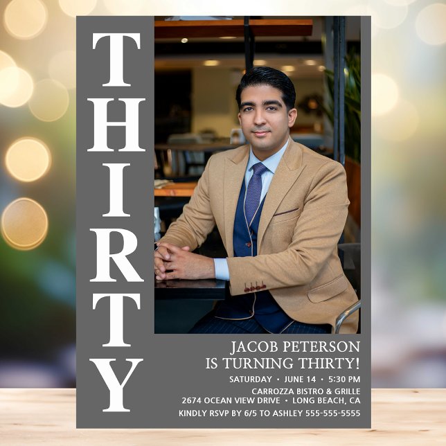 Invitación Moderno TREINTA Foto 30 Fiesta de cumpleaños (Subido por el creador)