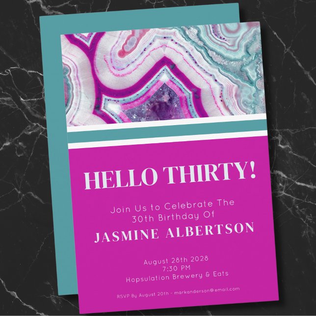 Invitación Moderno Treinta y Treinta y Treinta años Fiesta (Bright Unique Agate Thirty 30th Birthday Party Invitation)
