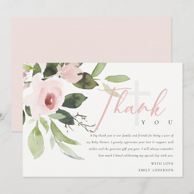 INVITACIÓN MODERNO TRENDY RUBOR PINK ROSE BABY SHOWER GRACIAS (Anverso / Reverso)