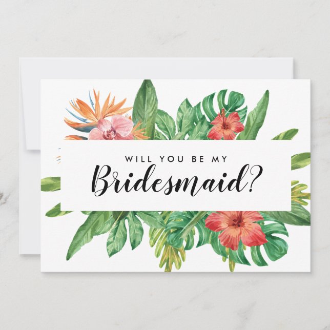 Invitación Moderno Tropical Serás Mi Boda De La Novia (Anverso)