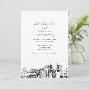 Invitación Moderno Tucson Skyline Black & White Boda
