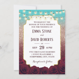 Invitación Moderno Turquesa Borgoña Rosa Ombre Boda