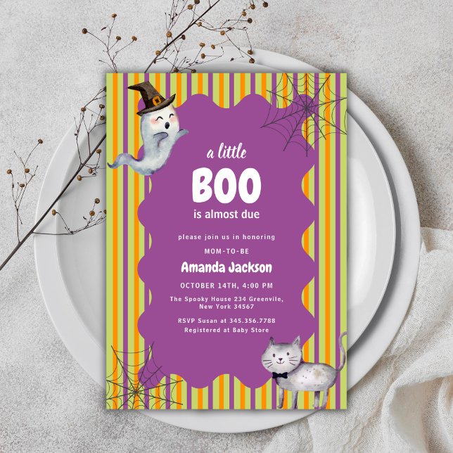 Invitación Moderno, un pequeño gato fantasma de Baby Shower (Cute Modern A Little Boo Ghost Cat Baby Shower Invitation)