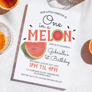 Invitación Moderno Uno en un Melón Cumpleaños de niños de v
