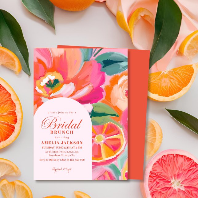 Invitación Moderno verano cítricos Naranja floral Ducha de no (Subido por el creador)