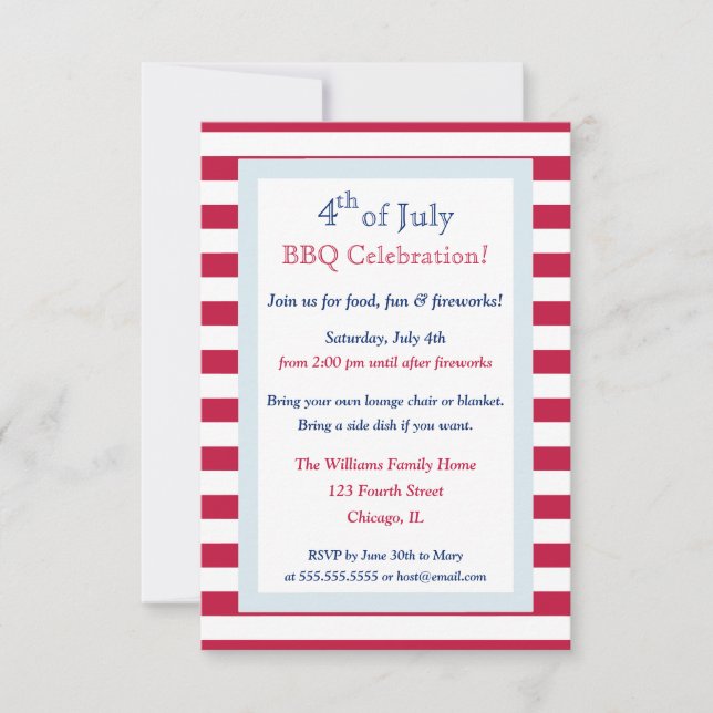 Invitación Moderno verano patriótico 4 de julio Fiesta de bar (Anverso)