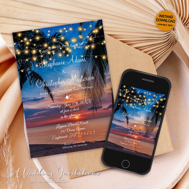 Invitación Moderno verano Sunset Tropical Beach Wedding (Subido por el creador)