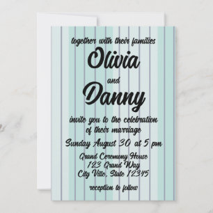 Invitación Moderno Verde azulado Blue Gray Stripes Beach Wedd