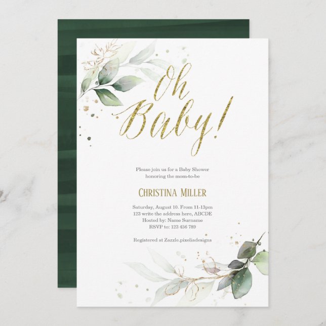 Invitación Moderno, verde, neutral en cuanto al género, Baby  (Anverso / Reverso)