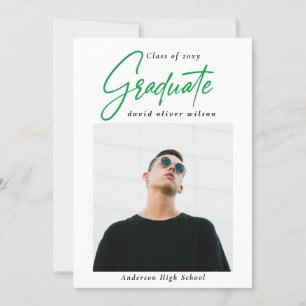 Invitación Moderno Verde Sencillo Mínimo 2 Graduación De Foto