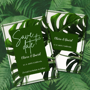 Invitación Moderno Verde y Blanco Tropical Salvar la Fecha