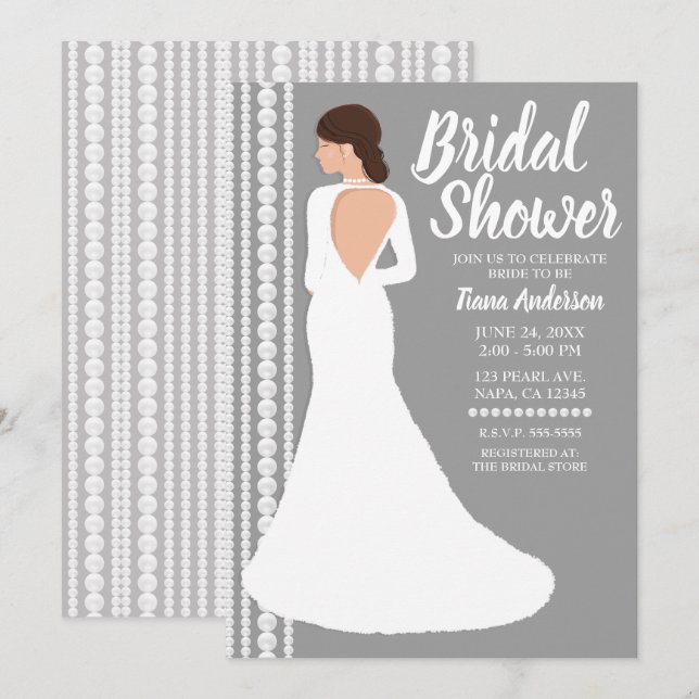 Invitación Moderno vestido Boda blanco y ducha de novias Pear (Anverso / Reverso)