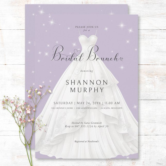 Invitación Moderno vestido Boda vestido Purple Sparkle Bridal (Modern Wedding Dress Purple Sparkle Bridal Brunch Invitation)