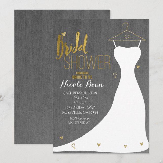 Invitación Moderno vestido Boda y ducha de novia con corazón  (Anverso / Reverso)